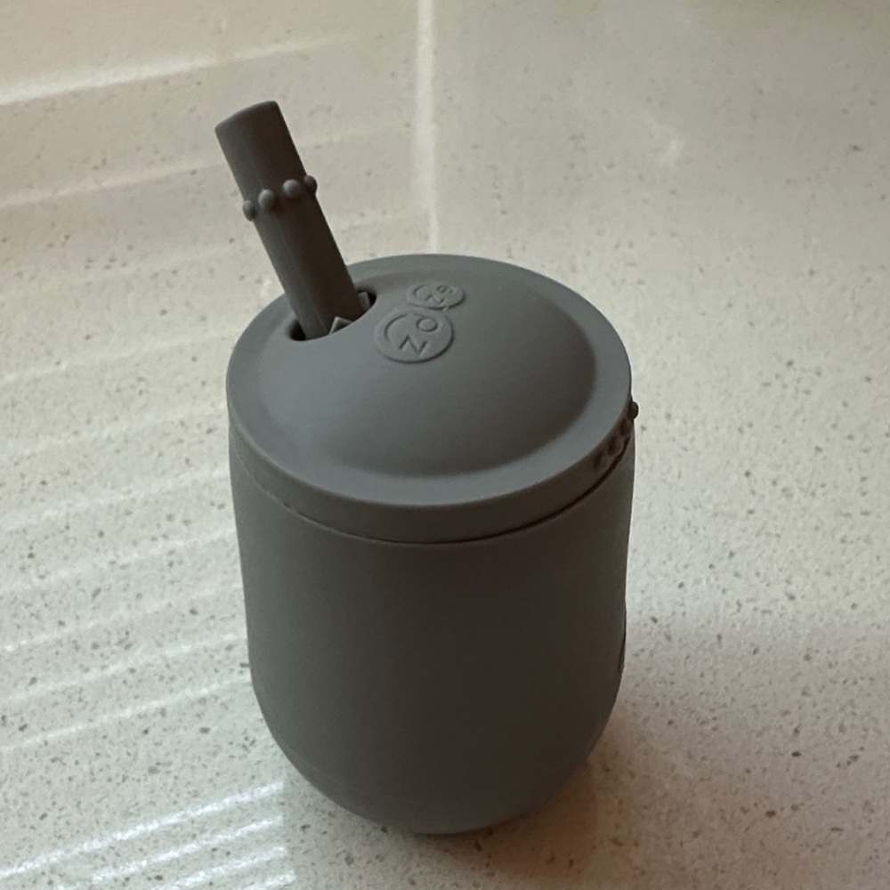 Gray Silicone Kids Cup with Straw